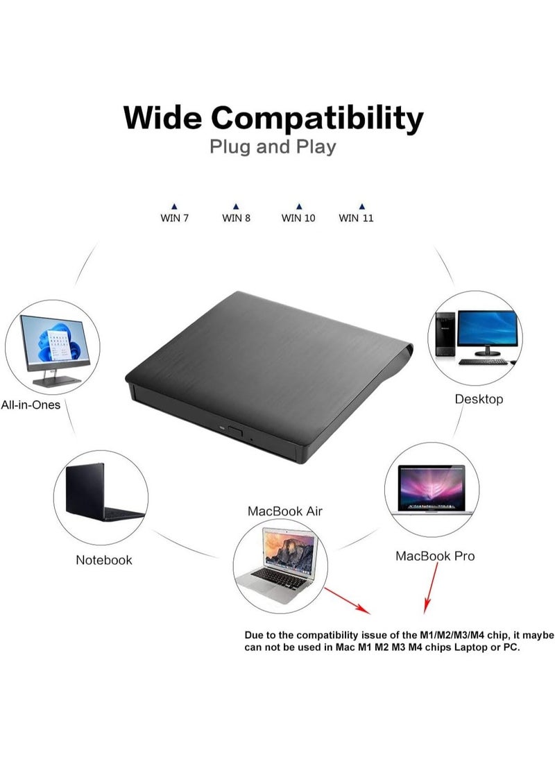 External CD DVD Drive USB 3.0 Type-C Portable Slim DVD/CD ROM +/-RW +/-R Optical Drive Player Reader Writer Burner for PC Laptop Computer Windows 11/10/8/7 (Black) - Image 4